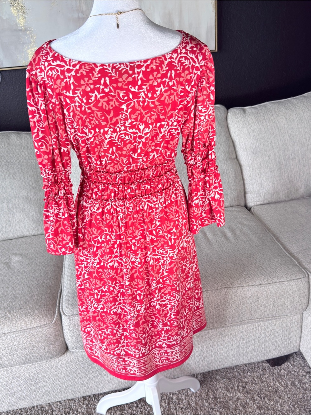 Max Edition Red Floral Midi Dress with V-Neck - Picture 3 of 4